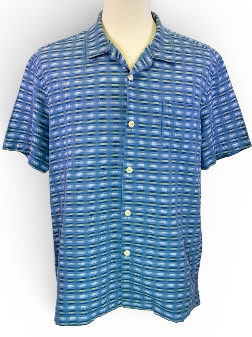 Tommy Bahama Mens Short Sleeve Button Down Shirt Blue Green Plaid Size XL